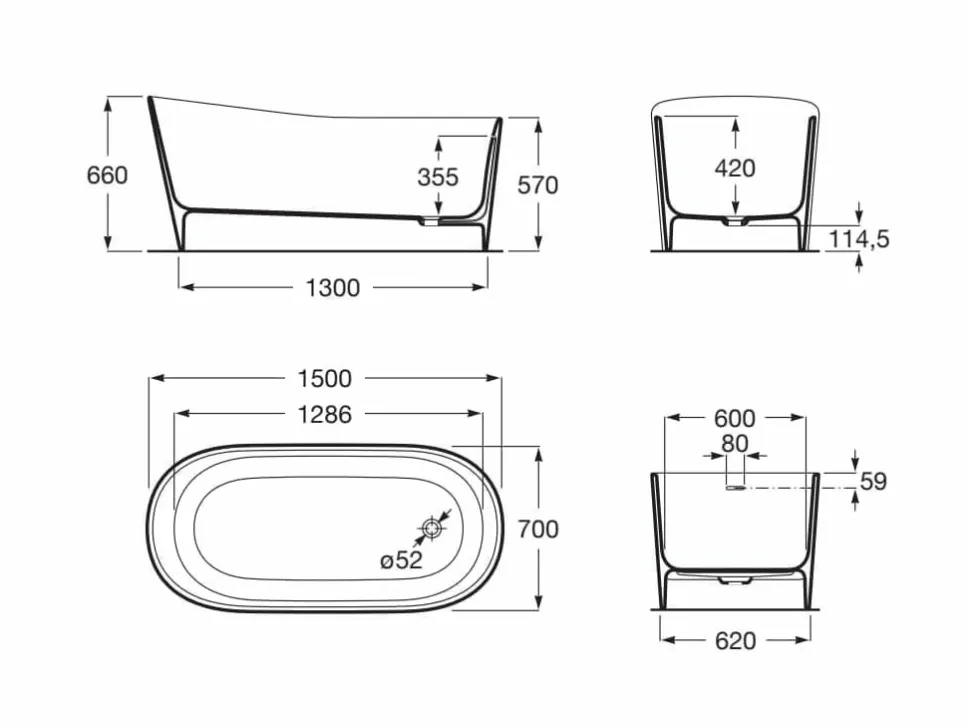 Bañera De STONEX® Ovalada Onix Con Desagüe Click-clack Y Sifón – Maui – Roca – A2484990X0