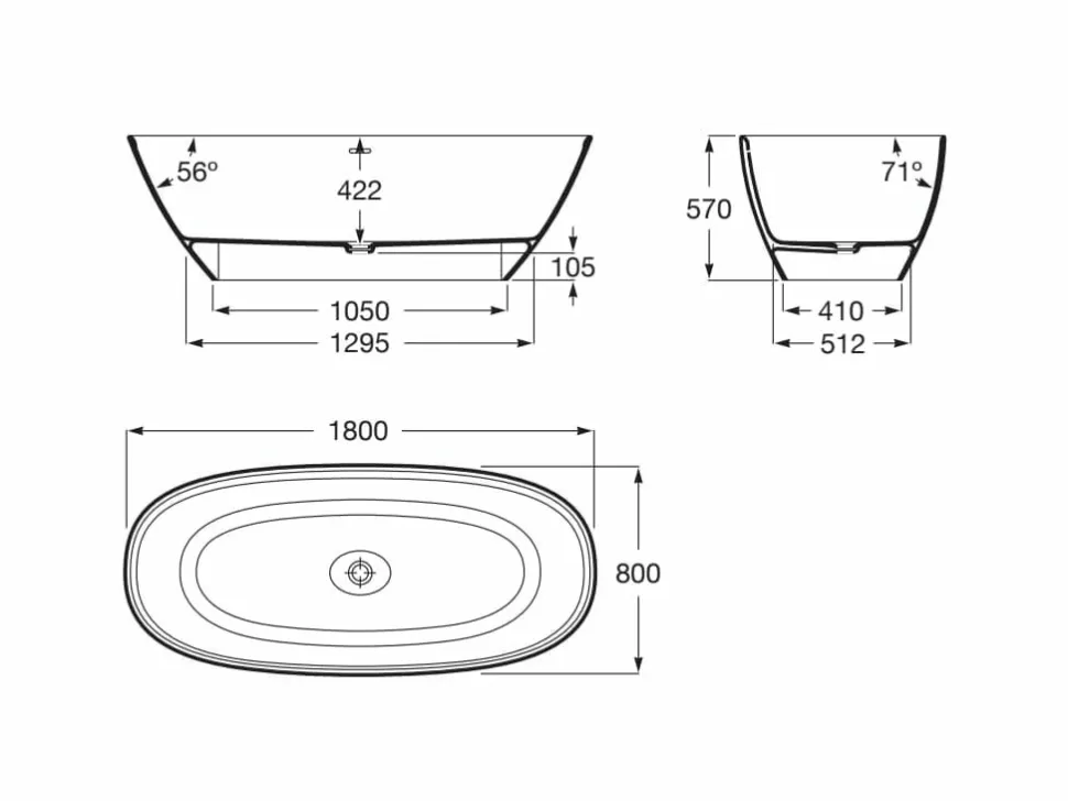 Bañera De STONEX® Oval Beige Con Desagüe Click-clack Y Sifón 1800 X 800 X 570 Mm – Ariane – Roca – A2486690B0