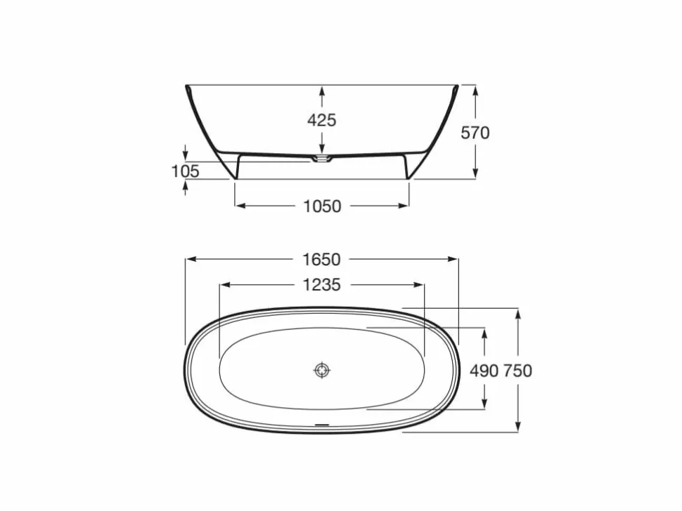 Bañera De STONEX® Oval Blanca Con Desagüe Click-clack Y Sifón 1650 X 750 X 570 Mm – Ariane – Roca – A248470000