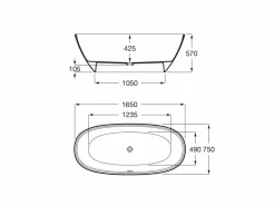 Bañera De STONEX® Oval Onix Con Desagüe Click-clack Y Sifón 1650 X 750 X 570 Mm – Ariane – Roca – A2484700X0