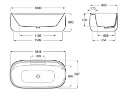 Bañera De SURFEX® Oval Negra Con Agujeros Para Grifería Con Desagüe – Beyond – Roca – A2484530K0