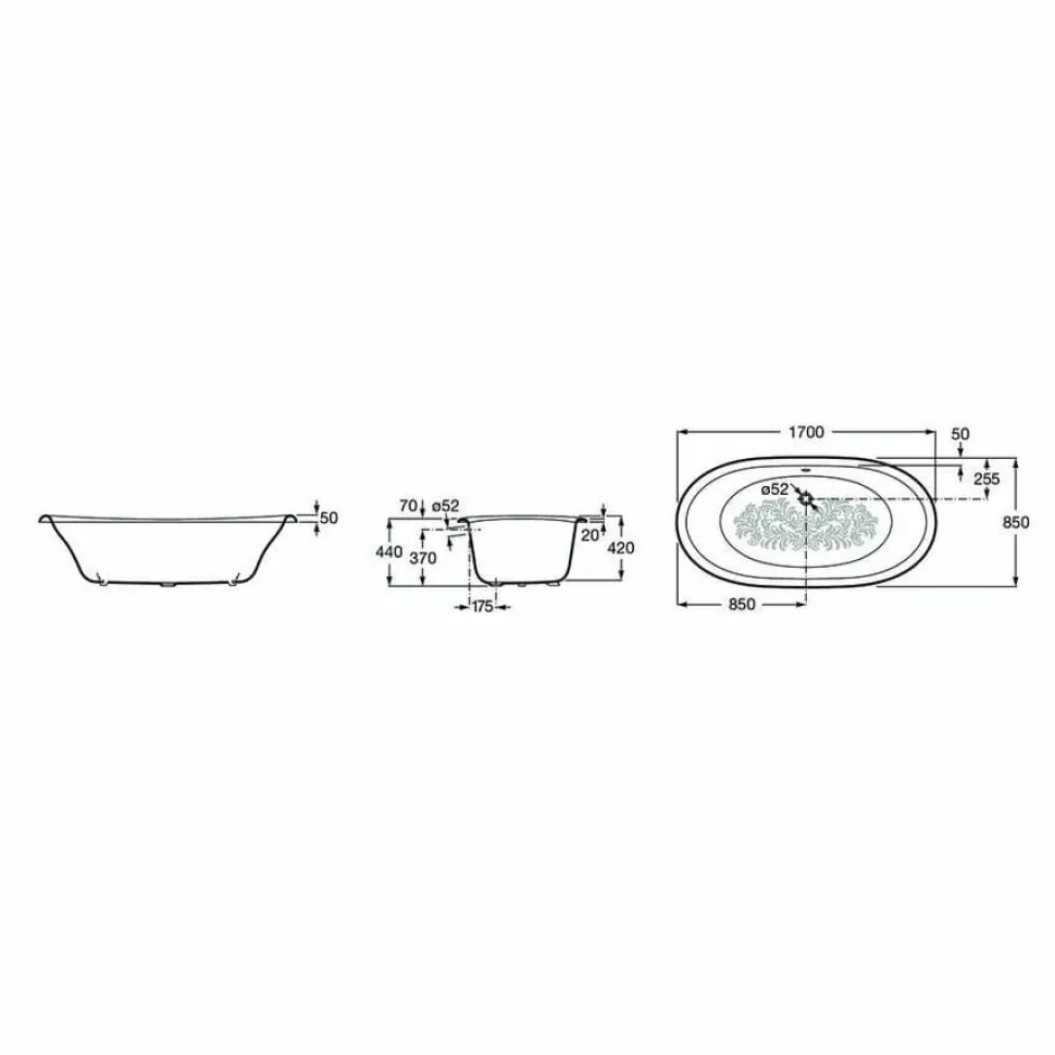 Bañera Oval De Fundición Esmaltada Con Fondo Antideslizante – Newcast – Roca