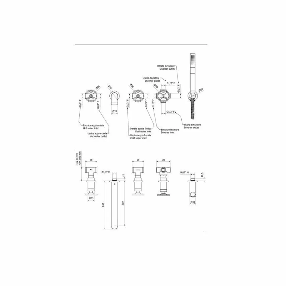 Batería Baño-ducha Mural Pulsador Lever – Strem – 7979400 – Galindo