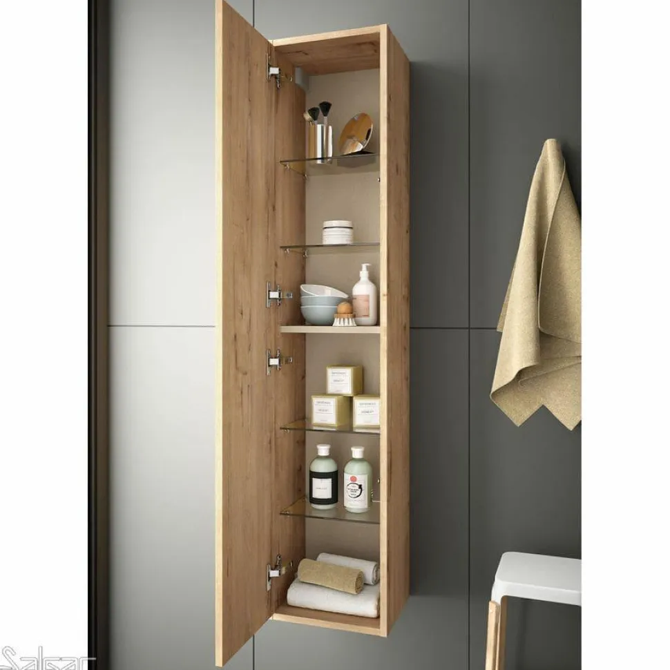 Columna Auxiliar Pilar 1 Puerta Con Cierre Amortiguado, Reversible Y Baldas De Madera. Tirador Incluido – Attila – Salgar