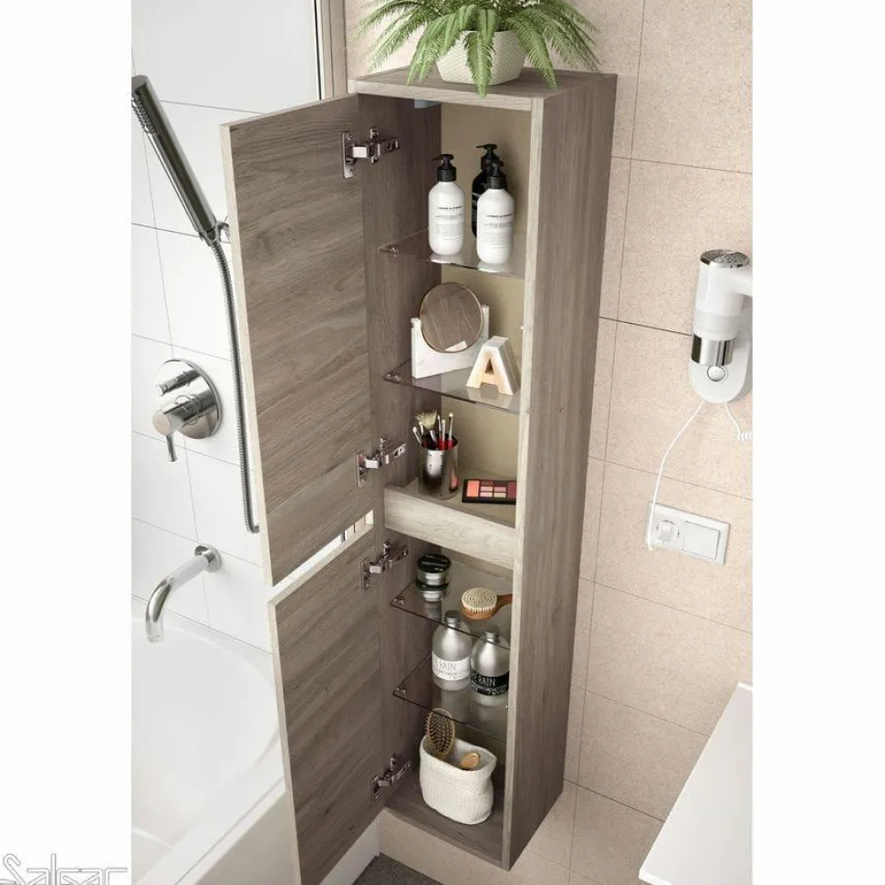 Columna Auxiliar Pilar 1 Puerta Con Cierre Amortiguado, Reversible Y Baldas De Madera. Tirador Incluido – Attila – Salgar