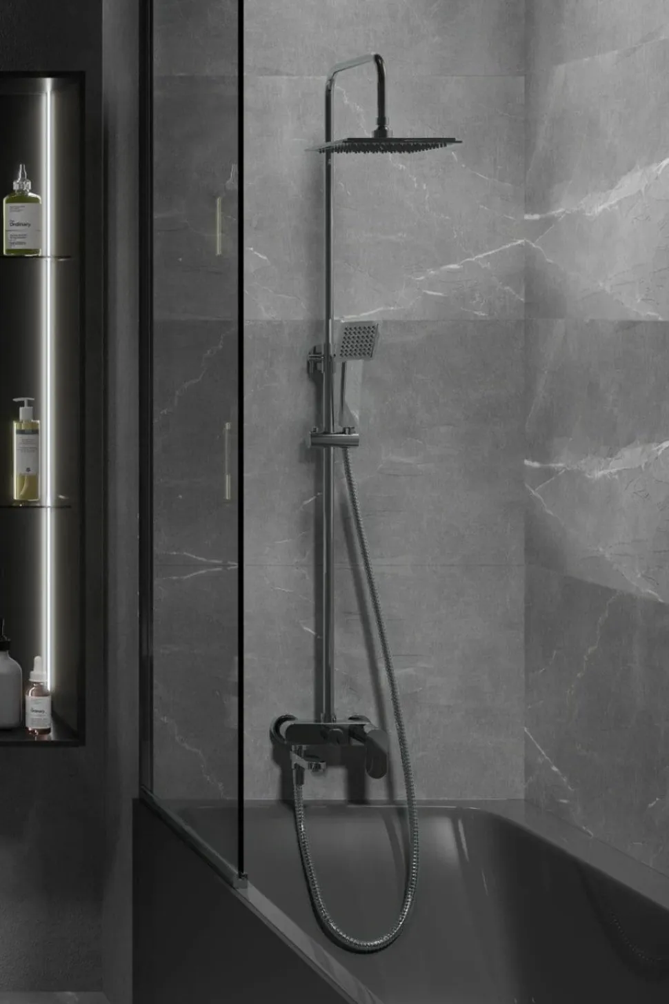 Columna De Baño Y Ducha Wind Blu SQ Con Monomando, Rociador Acero Inoxidable AISI304 De 25×25 Cm. – 21WBC25SUB02 – AQG