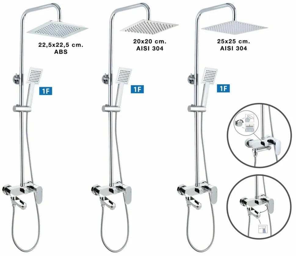Columna De Baño Y Ducha Wind Blu SQ Con Monomando, Rociador Acero Inoxidable AISI304 De 25×25 Cm. – 21WBC25SUB02 – AQG