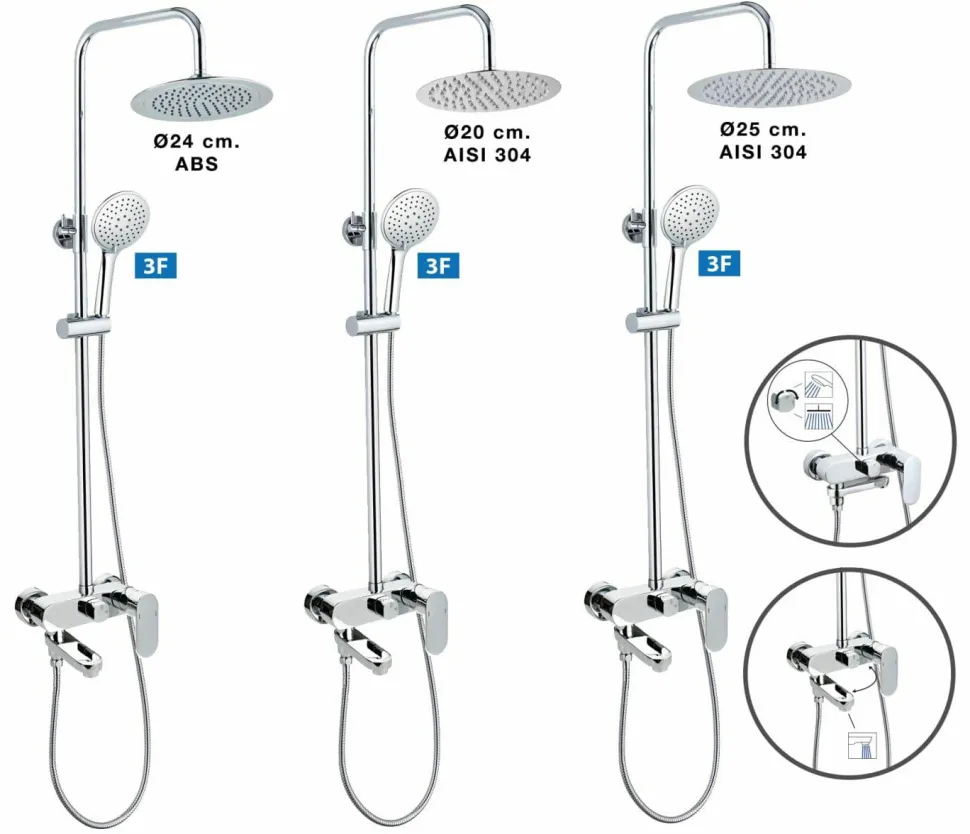 Columna De Baño Y Ducha Wind Blu RD Con Monomando, Rociador Acero Inoxidable AISI304 De ¯25 Cm. – 21WBR25SUB02 – AQG