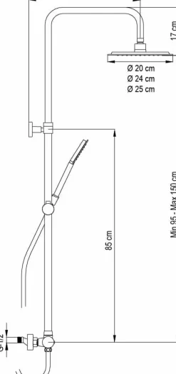 Columna De Baño Y Ducha Wind Blu RD Con Monomando, Rociador Acero Inoxidable AISI304 De ¯25 Cm. – 21WBR25SUB02 – AQG