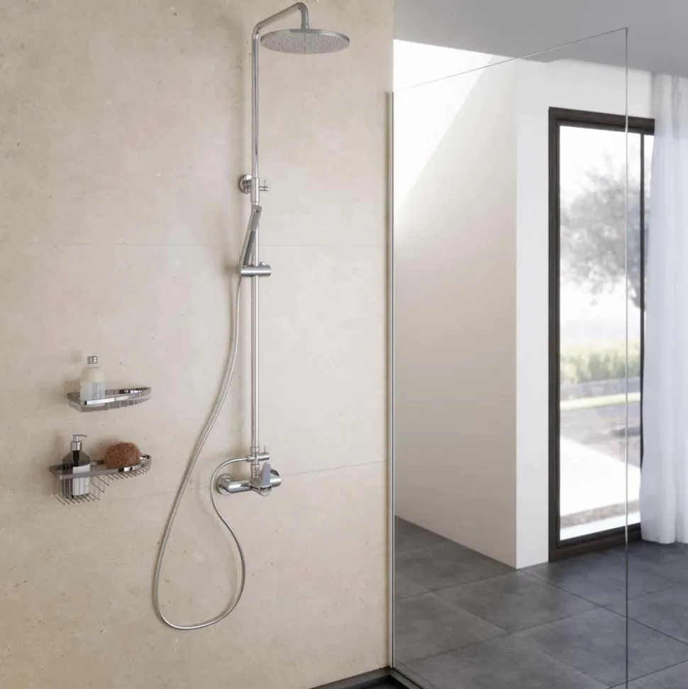 Columna De Ducha Mezcladora Cónico Rociador 250 Mm Inox Y Flexo Pvc – 71750301 – Galindo