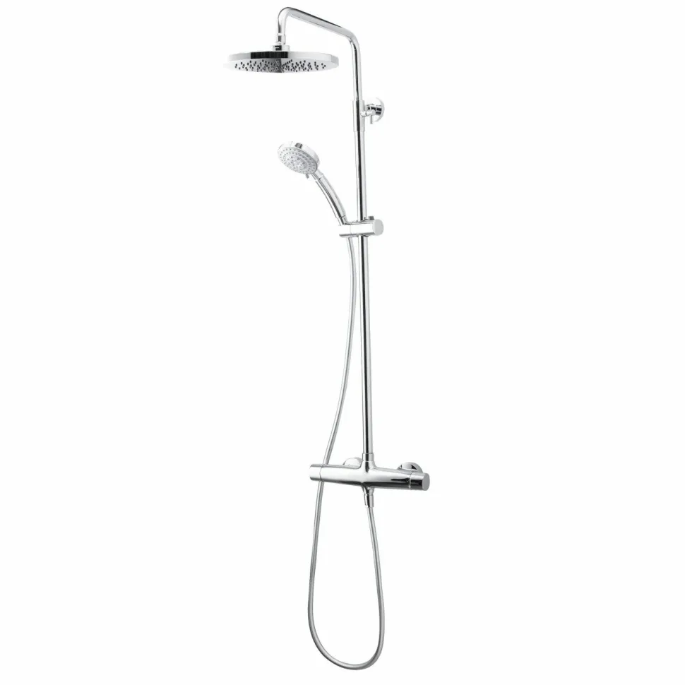 Columna De Ducha Mezcladora Livra Rociador 250 Mm Inox, Flexo Pvc Y Maneral Aroha 3 Funciones Cromo – 49650301 – Galindo
