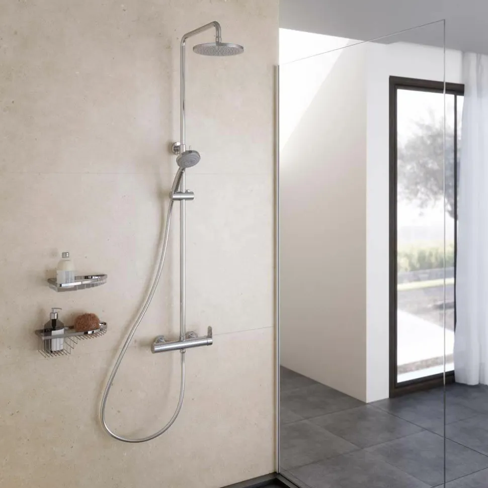 Columna De Ducha Mezcladora 200mm Abs, Flexo Pvc Y Maneral Pysa 5 Funciones Cromo – Nine – Galindo – 46250100