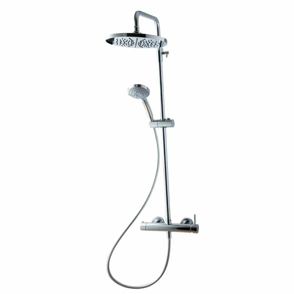 Columna De Ducha Mezcladora Theo Dark Rociador 250 Mm Abs Y Flexo Pvc Cromo – 86350300 – Galindo