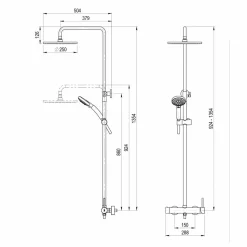 Columna De Ducha Mezcladora Theo Dark Rociador 250 Mm Abs Y Flexo Pvc Cromo – 86350300 – Galindo