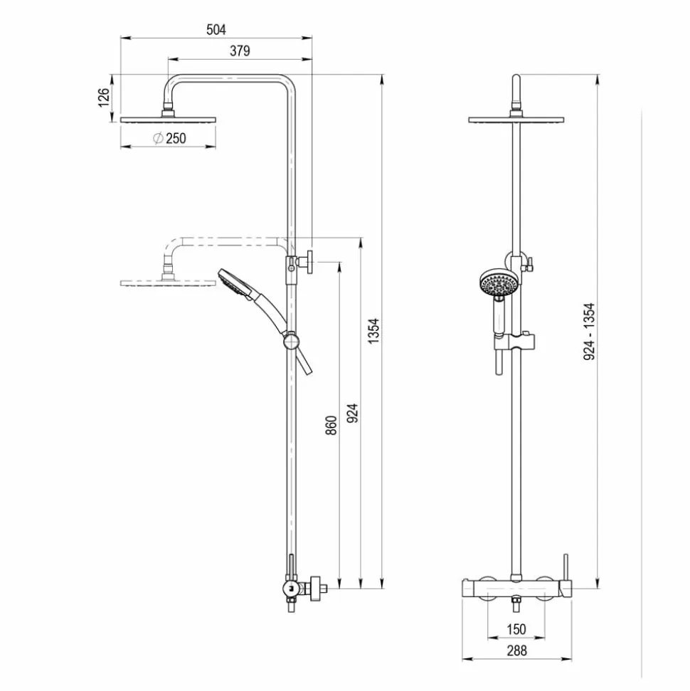 Columna De Ducha Mezcladora Theo Dark Rociador 250 Mm Abs Y Flexo Pvc Cromo – 86350300 – Galindo