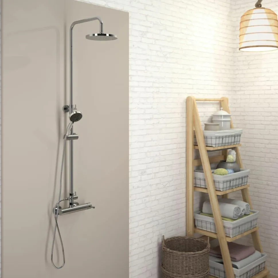 Columna De Ducha Mezcladora Theo Blanco Rociador 300 Mm Inox Y Flexo Pvc – 86450304 – Galindo – LuxCover
