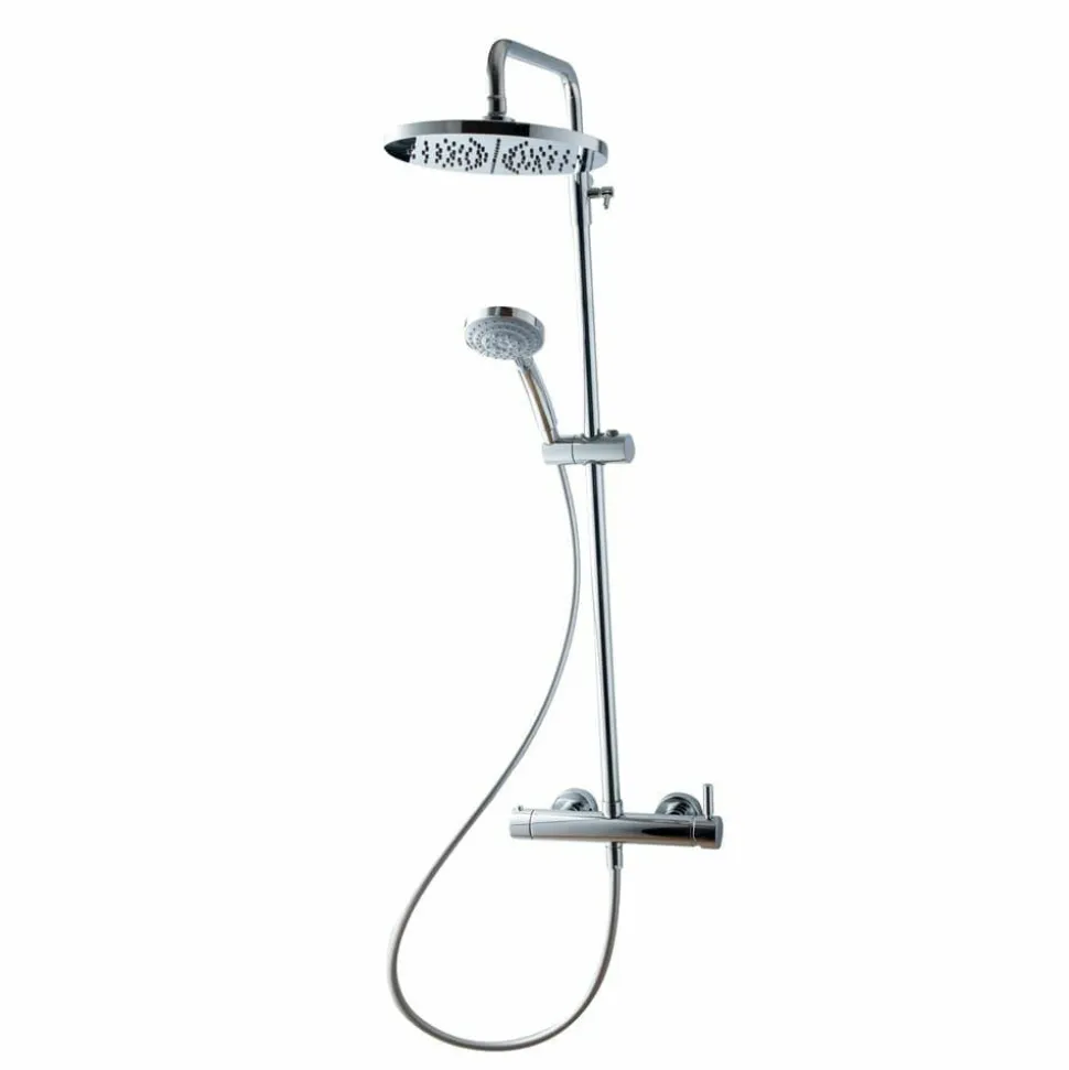 Columna De Ducha Mezcladora Theo Rociador 300 Mm Inox Y Flexo Pvc – 86450302 – Galindo