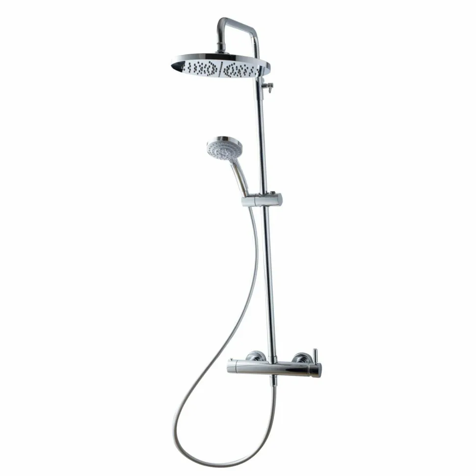 Columna De Ducha Mezcladora Theo Rociador 300 Mm Inox Y Flexo Pvc – 86450302 – Galindo