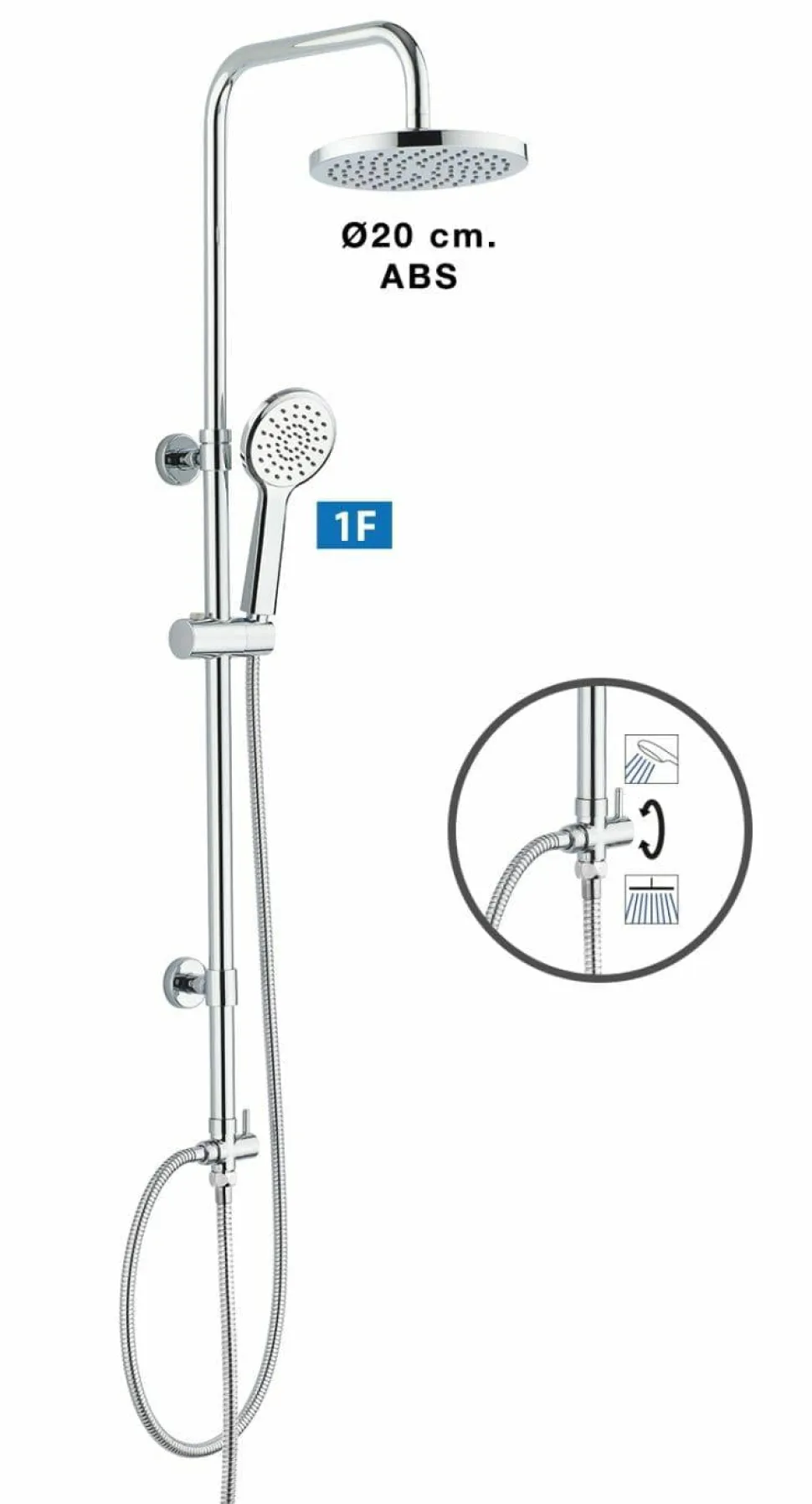Columna De Ducha New Pacific Sin Grifería, Rociador ABS De ¯20 Cm. – 22NPSGR01 – AQG