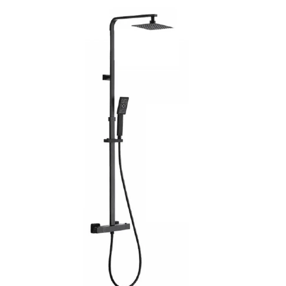 Columna De Ducha Termostática Cuadrada Negro Mate- Suprema – Aquahome
