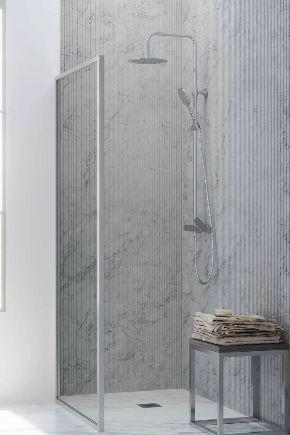 Columna De Ducha Wind Blu RD Con Monomando, Rociador Acero Inoxidable AISI304 De ¯20 Cm. – 21WBR20AMD02 – AQG
