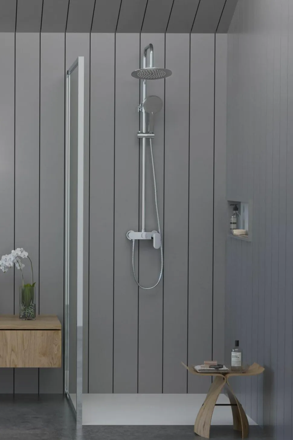 Columna De Ducha Wind Blu RD Con Monomando, Rociador Acero Inoxidable AISI304 De ¯25 Cm. – 21WBR25SUD02 – AQG