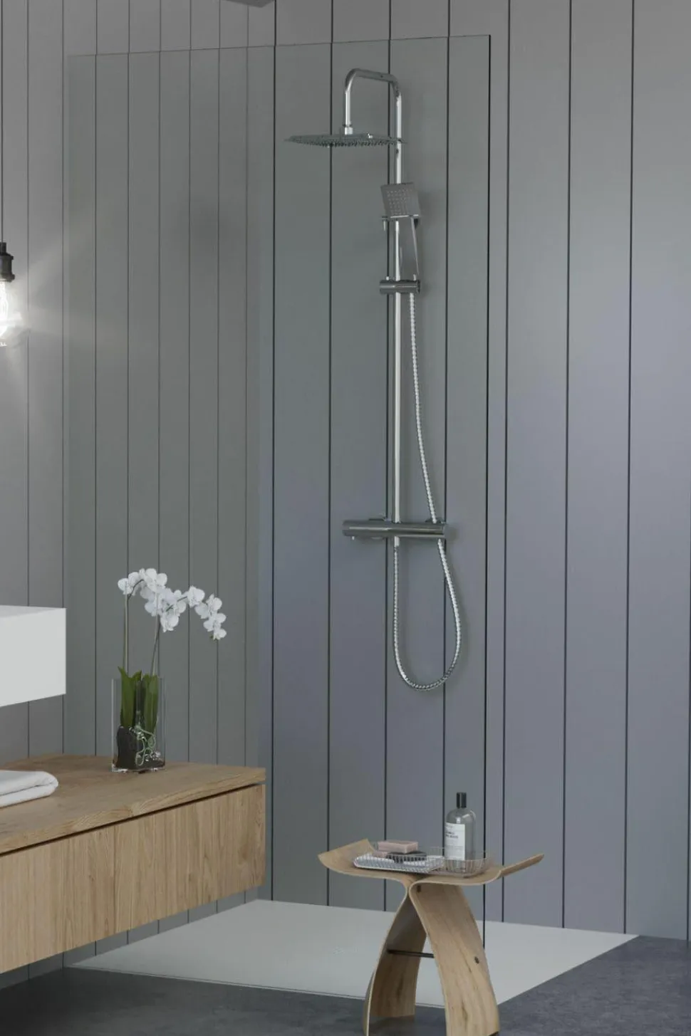 Columna De Ducha Wind Blu SQ Con Termostática, Rociador Acero Inoxidable AISI304 De 25×25 Cm. – 20WBC25ESC02 – AQG