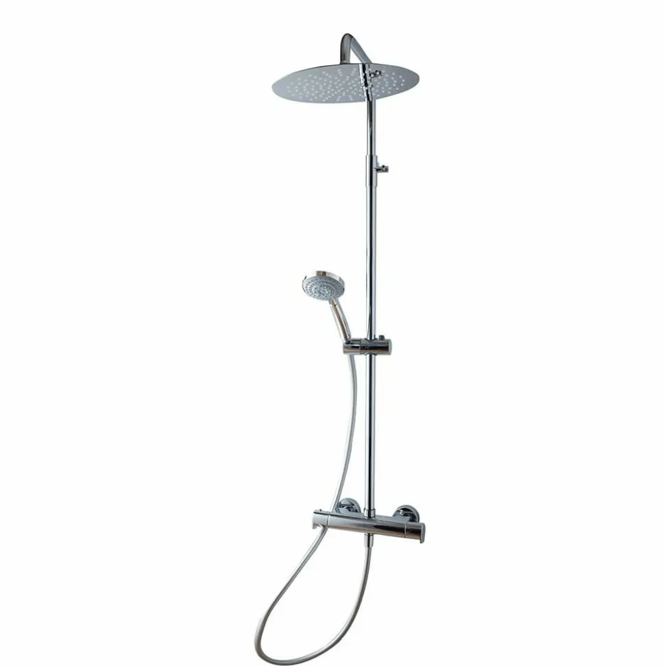 Columna Ducha Termostática Aroha Lux Cuerpo Frío Rociador 250 Mm Inox, Flexo Pvc Y Maneral – 46059501 – Galindo