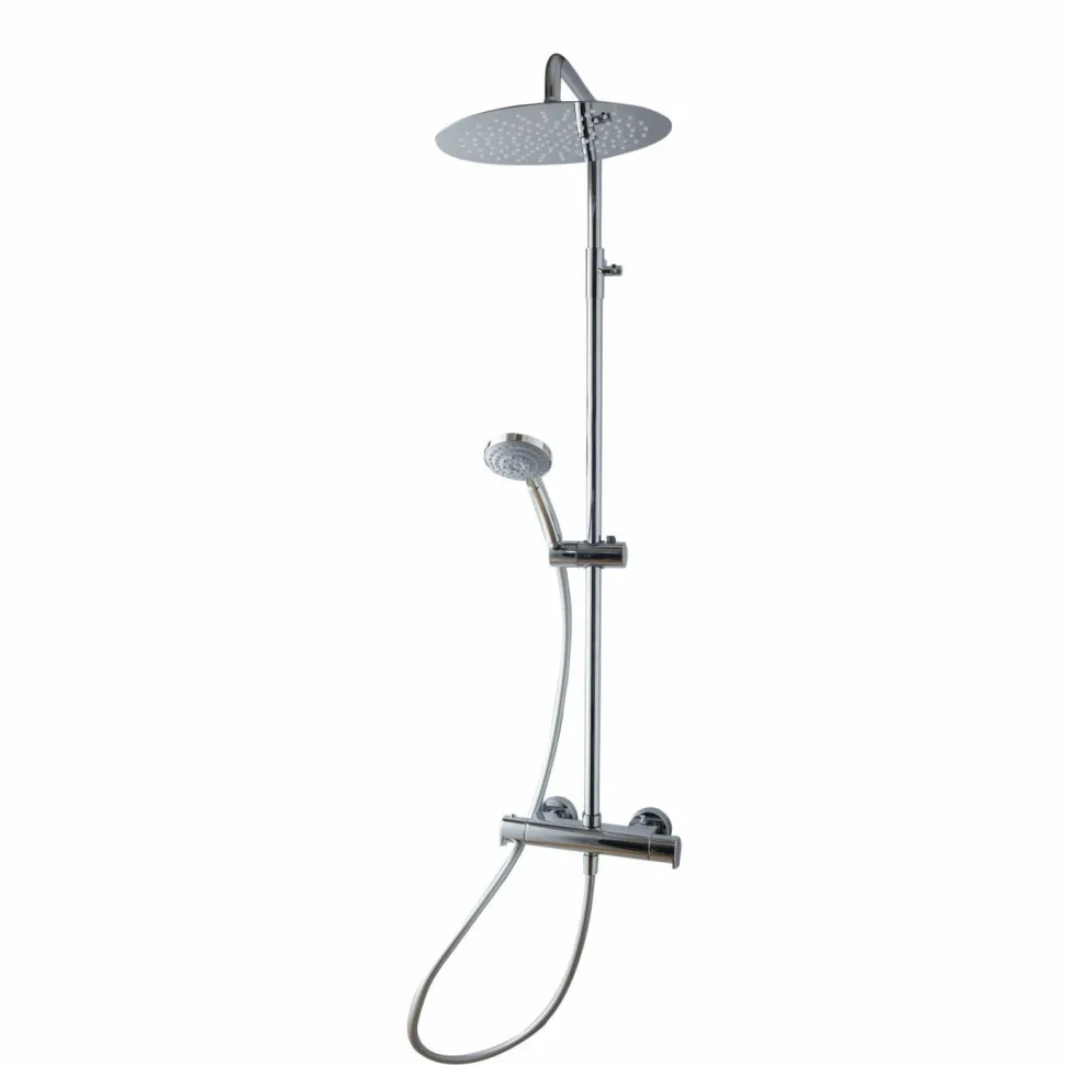 Columna Ducha Termostática Aroha Lux Cuerpo Frío Rociador 250 Mm Inox, Flexo Pvc Y Maneral – 46059501 – Galindo