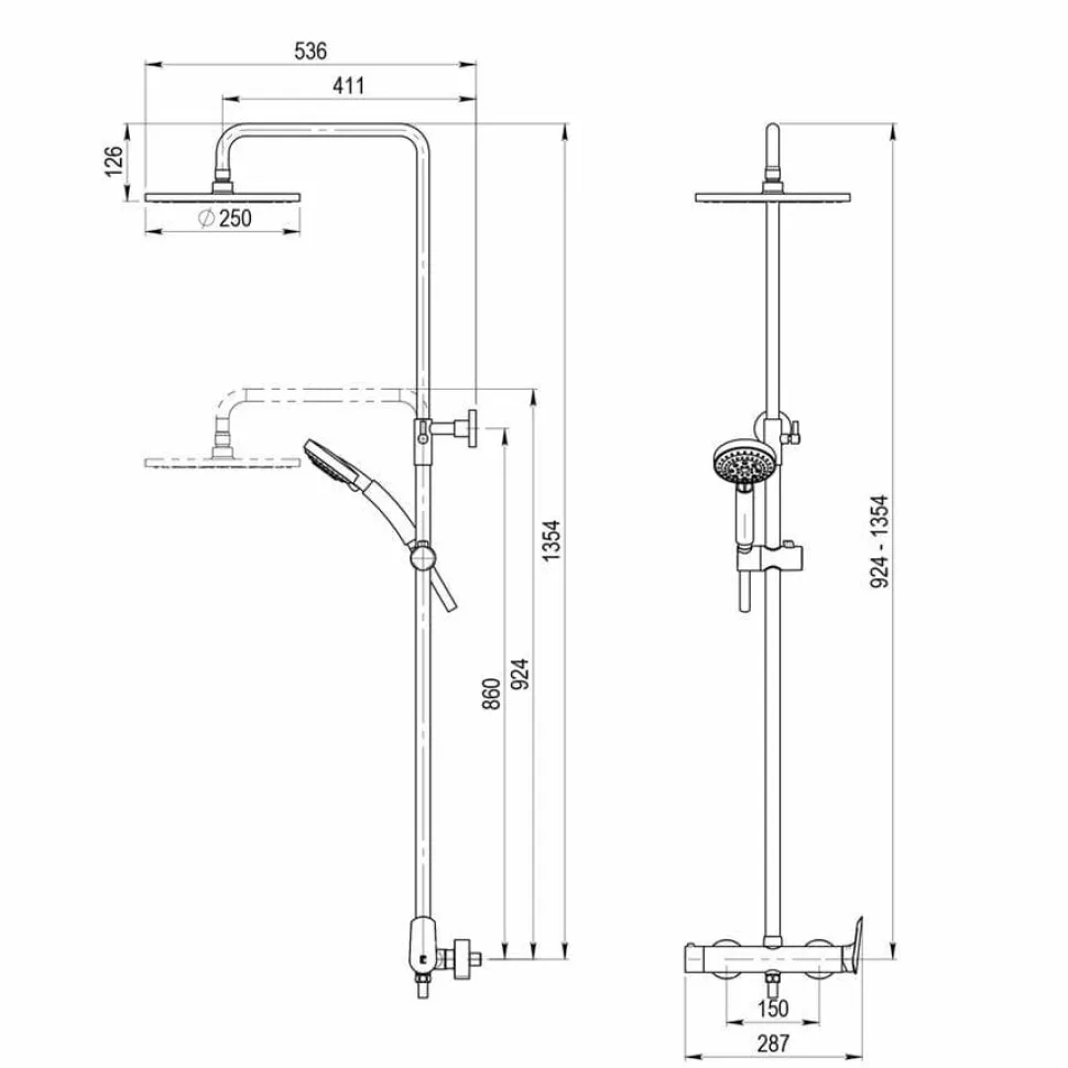 Columna Monomando Mezcladora Rociador 250 Mm En Abs Flexo Inox Maneral 5 Funciones – Kily – Galindo – 49550300