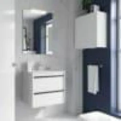 Conjunto Completo Mueble Attila De 2 Cajones, Lavabo De Porcelana, Espejo Y Aplique LED – Attila – Salgar