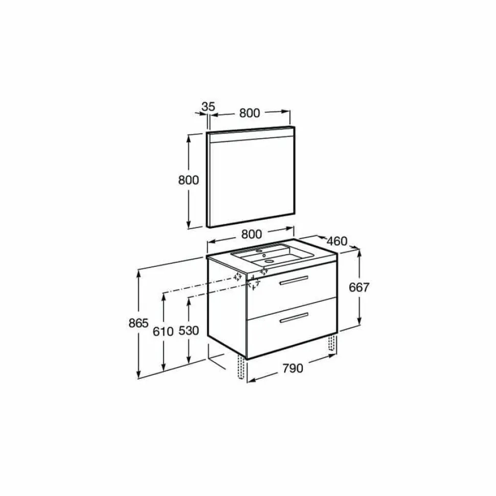 Conjunto Completo Mueble + Lavabo + Espejo Luz Integrada (80 O 60 Cm) – Prisma – Roca