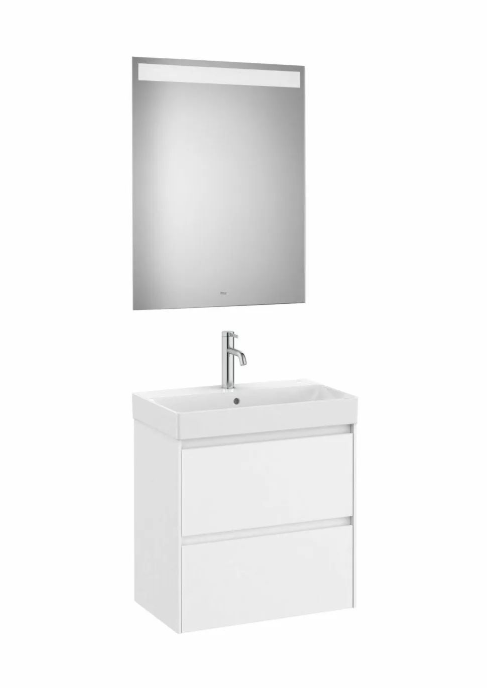 Conjunto De Mueble Base Compacto De Dos Cajones Con Fondo De 36 Cm, Lavabo Y Espejo Eidos Con Luz LED Integrada En La Parte Superior – Ona – Roca