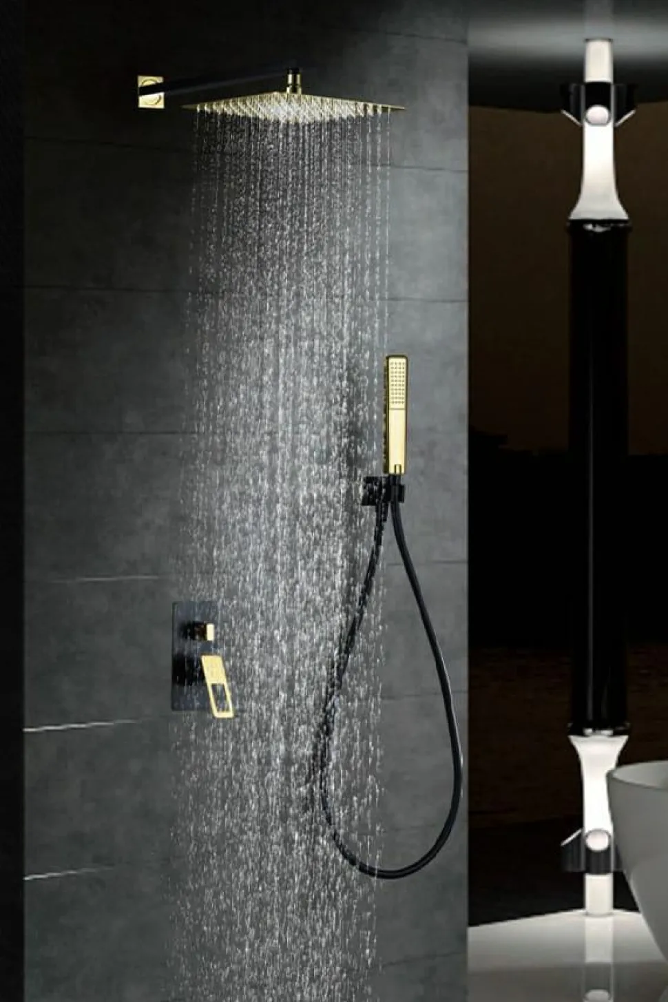 Conjunto Ducha Monomando Empotrado Suecia Negro Or – BDC032-6NGOLD – Imex