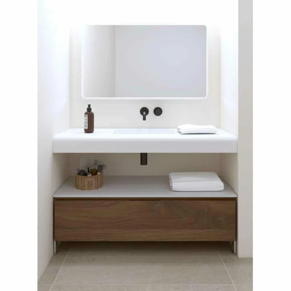 Conjunto Encimera SolidCoat Surface Clos Life Faldon 11 Cm Con Bajo Mueble A Suelo Con Patas 1 Cajón – Serie Life – Baños10