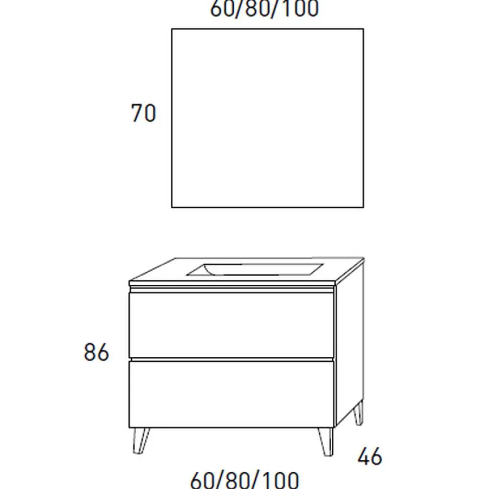 Conjunto Mueble De Baño A Suelo 2 Cajones + Lavabo Ceramico Flat + Espejo Sevilla – Granada – Visobath