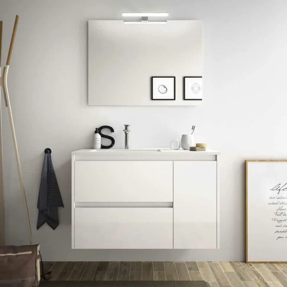 Conjunto Mueble De Baño 2 Cajones Y 1 Puerta Derecha Lavabo Espejo Aplique 84,8 Cm- Noja – Salgar