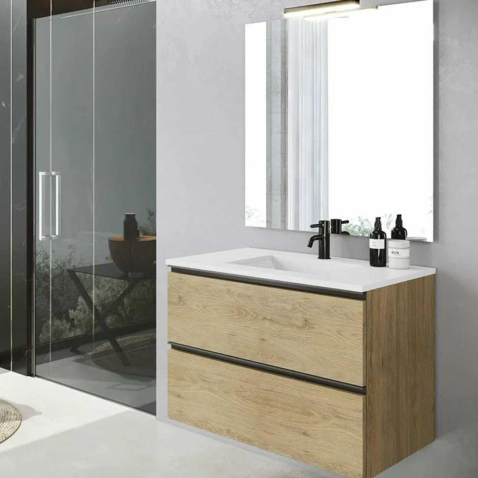 Conjunto Mueble De Baño Suspendido 2 Cajones + Lavabo De Porcelana Flat – Granada – Visobath