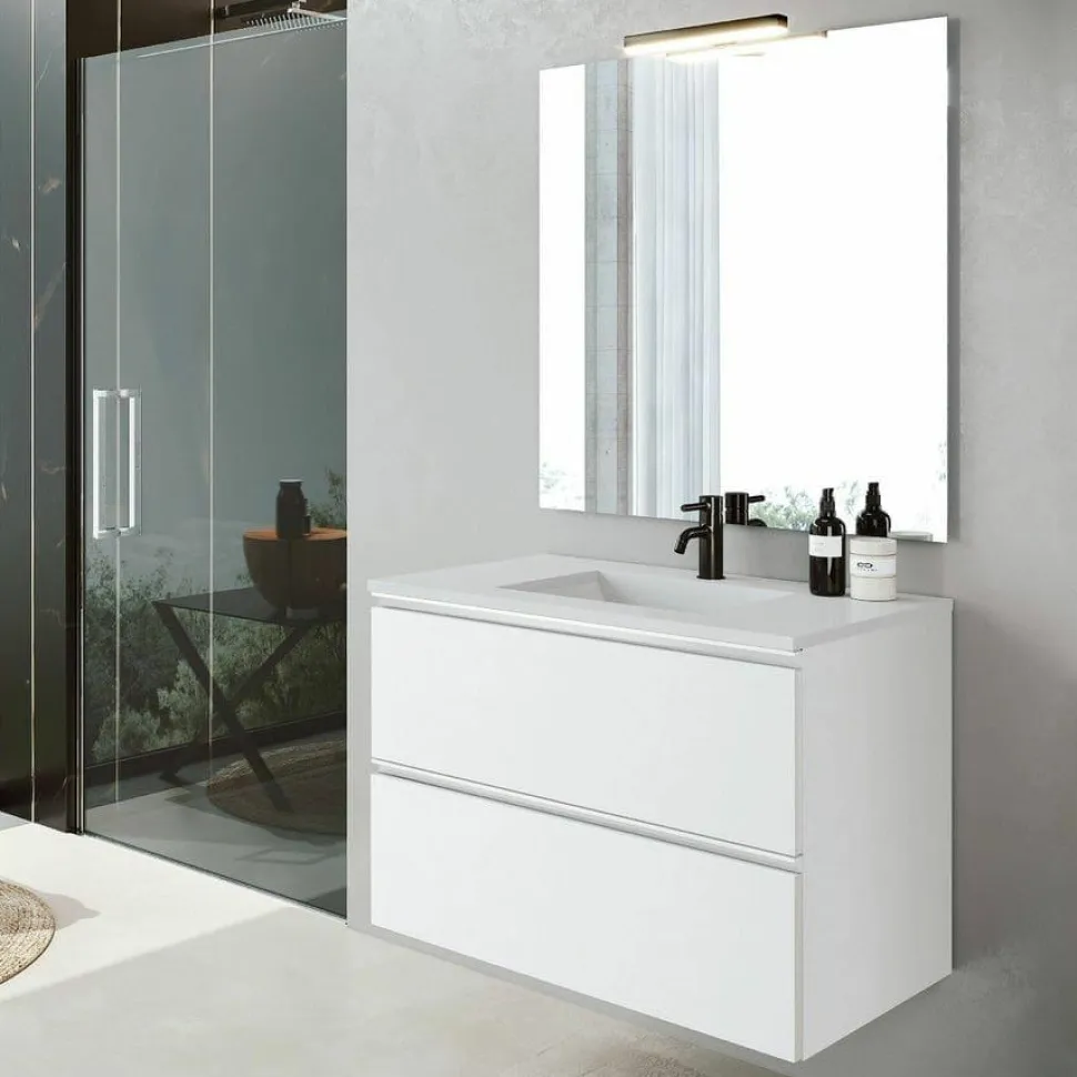 Conjunto Mueble De Baño Suspendido 2 Cajones + Lavabo De Porcelana Flat – Granada – Visobath