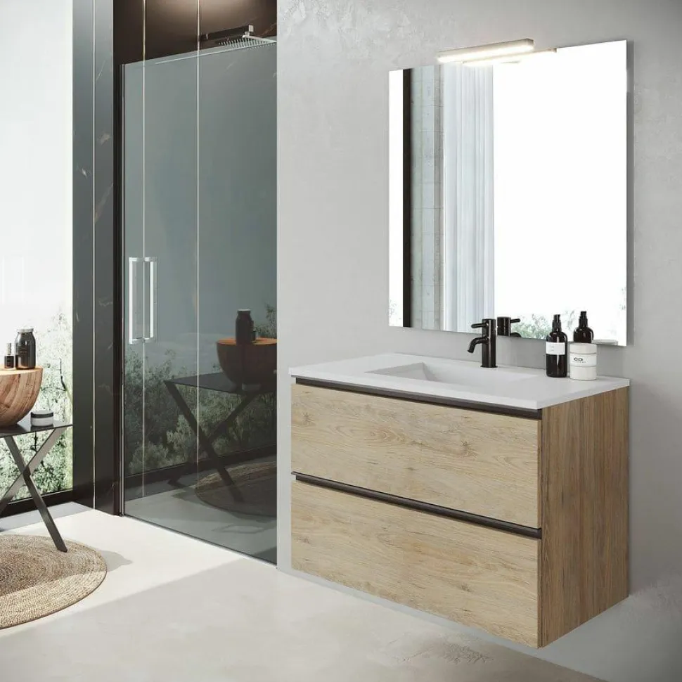 Conjunto Mueble De Baño Suspendido 2 Cajones + Lavabo De Porcelana Flat – Granada – Visobath