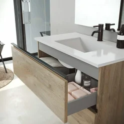 Conjunto Mueble De Baño Suspendido 2 Cajones + Lavabo De Porcelana Flat – Granada – Visobath