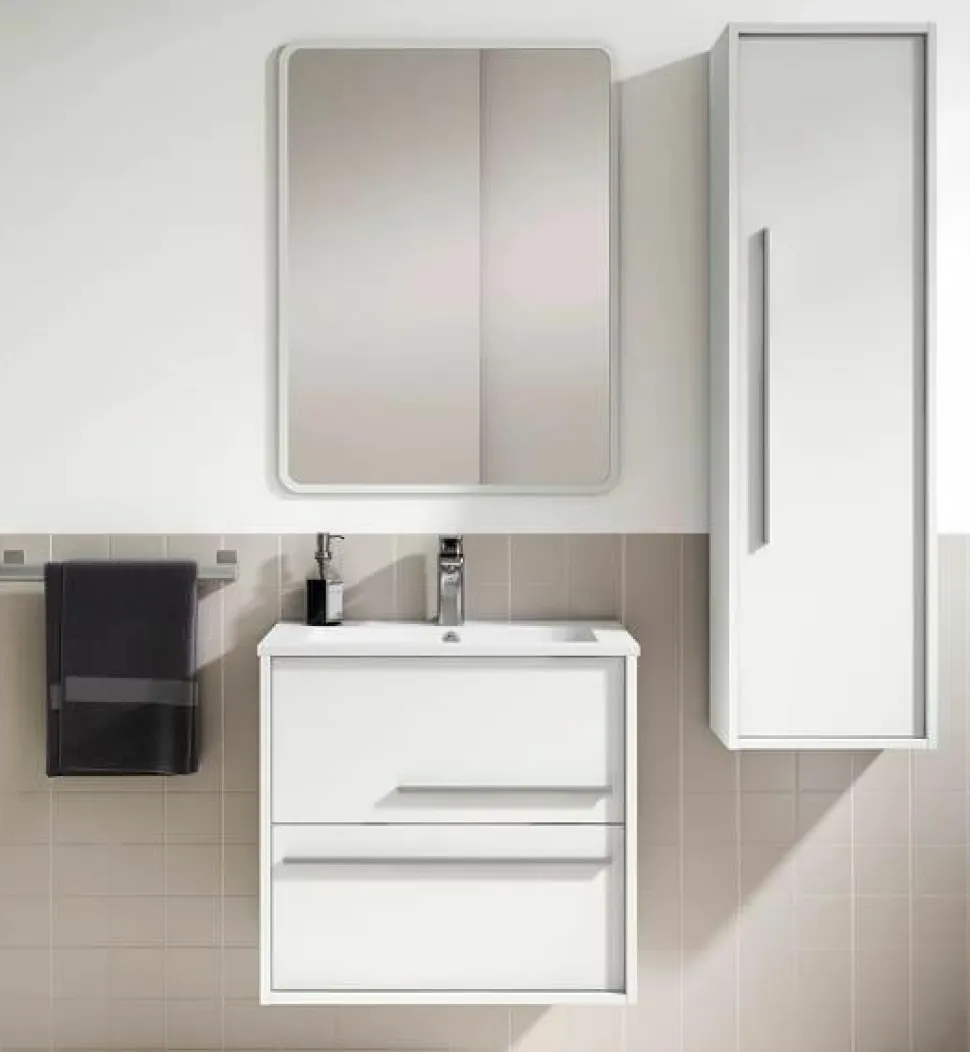 Conjunto Mueble Suspendido 2 Cajones + Lavabo Ceramico Flat – Aqua – Visobath