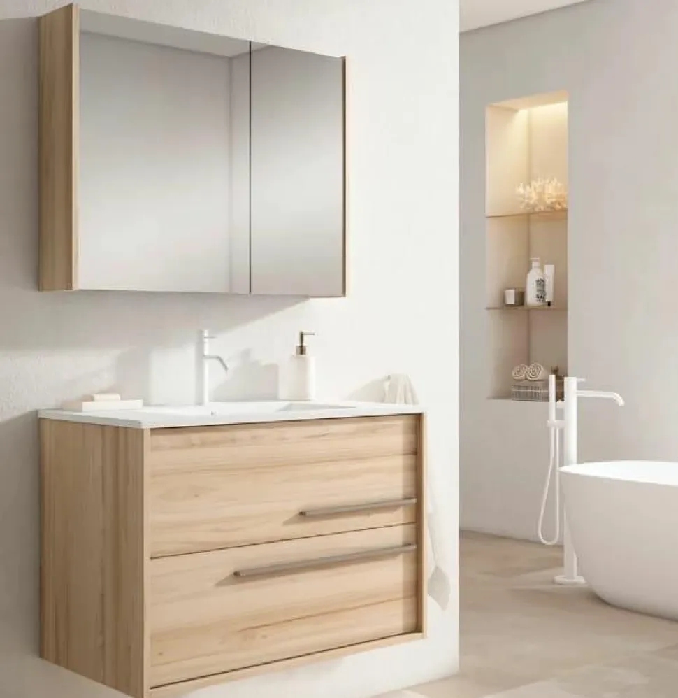 Conjunto Mueble Suspendido 2 Cajones + Lavabo Ceramico Flat – Aqua – Visobath