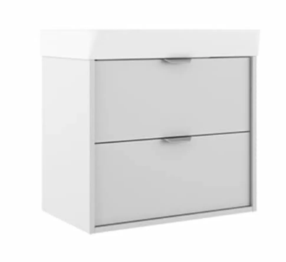 Conjunto Mueble Suspendido 2 Cajones + Lavabo Ceramico Midi Con Fondo Reducido 35,5 Cm – Midi – Visobath
