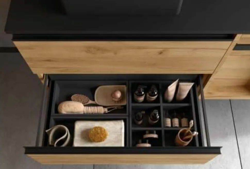 Conjunto Mueble Suspendido 2 Cajones + 1 Cajón Con Toallero Extraible Y Lavabo De Porcelana – Spirit – Salgar