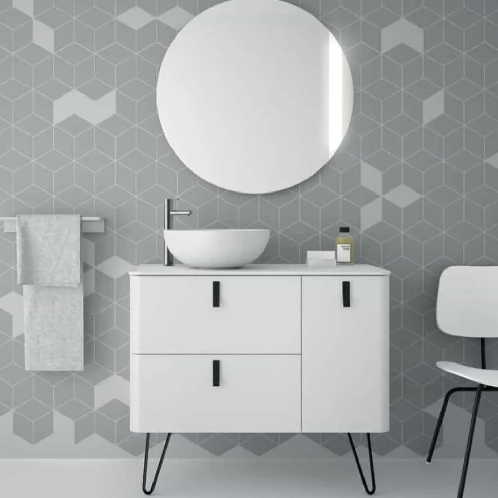 Conjunto Mueble Suspendido 2 Cajones Y 1 Puerta Derecha Blanco Mate Con Tapa Solid Y Lavabo Sobreencimera – Uniiq D – Salgar