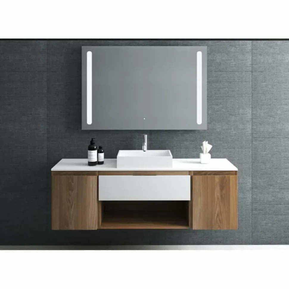 Conjunto Mueble Suspendido 1 Cajón Y 1 Hueco + Modulo De 1 Puertas En Laterlales Con Encimera SolidCoat Surface Y Lavabo Sobreencimera Carey – Serie Life – Baños10