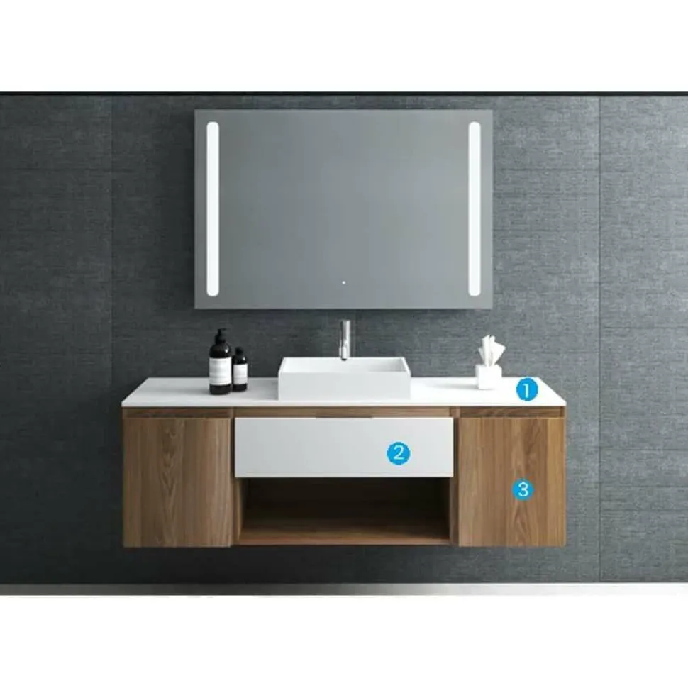 Conjunto Mueble Suspendido 1 Cajón Y 1 Hueco + Modulo De 1 Puertas En Laterlales Con Encimera SolidCoat Surface Y Lavabo Sobreencimera Carey – Serie Life – Baños10