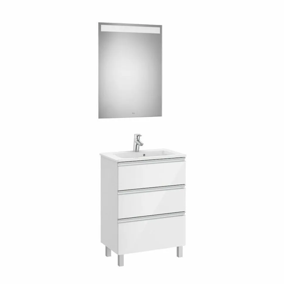 Conjunto Pack Mueble Base Compacto De Tres Cajones, Lavabo Y Espejo LED – The Gap – Roca