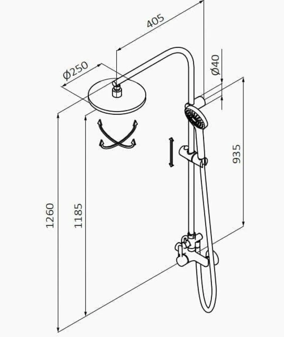 Ducha Monomando Con Columna Fija XL Con Rociador 250mm – GRB – Tender – 40465400XL